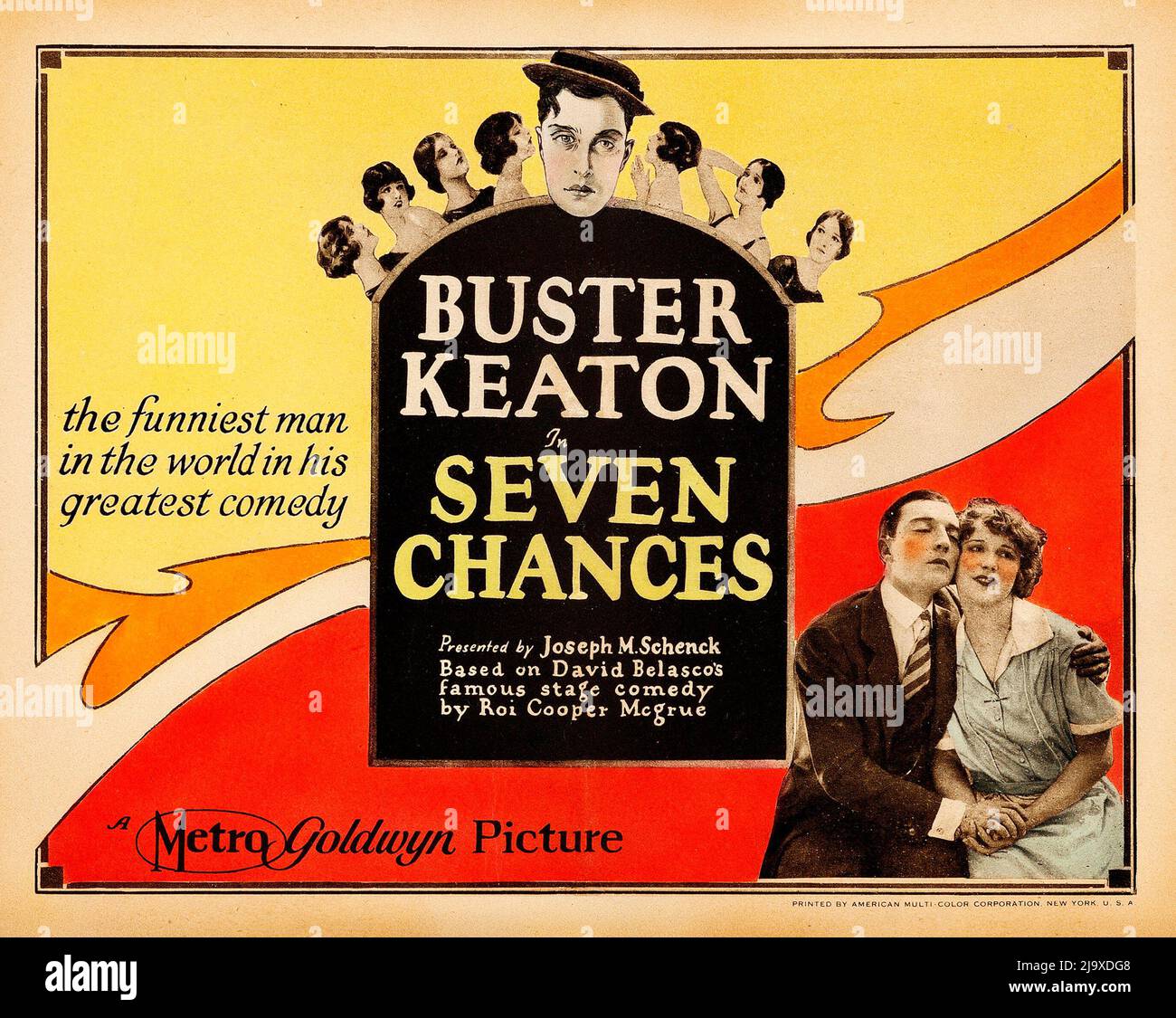 Buster Keaton - Sieben Chancen (Metro Goldwyn, 1925). Titel Lobby Card. Stockfoto