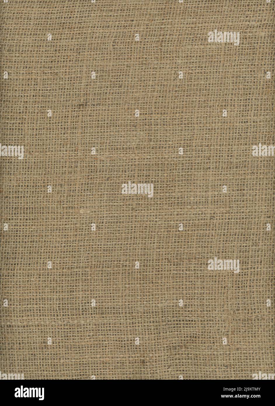 Ein grob strukturiertes hessisches (Jute) Tuch, flach liegend, Textur, natürliche braune Farbe. Stockfoto