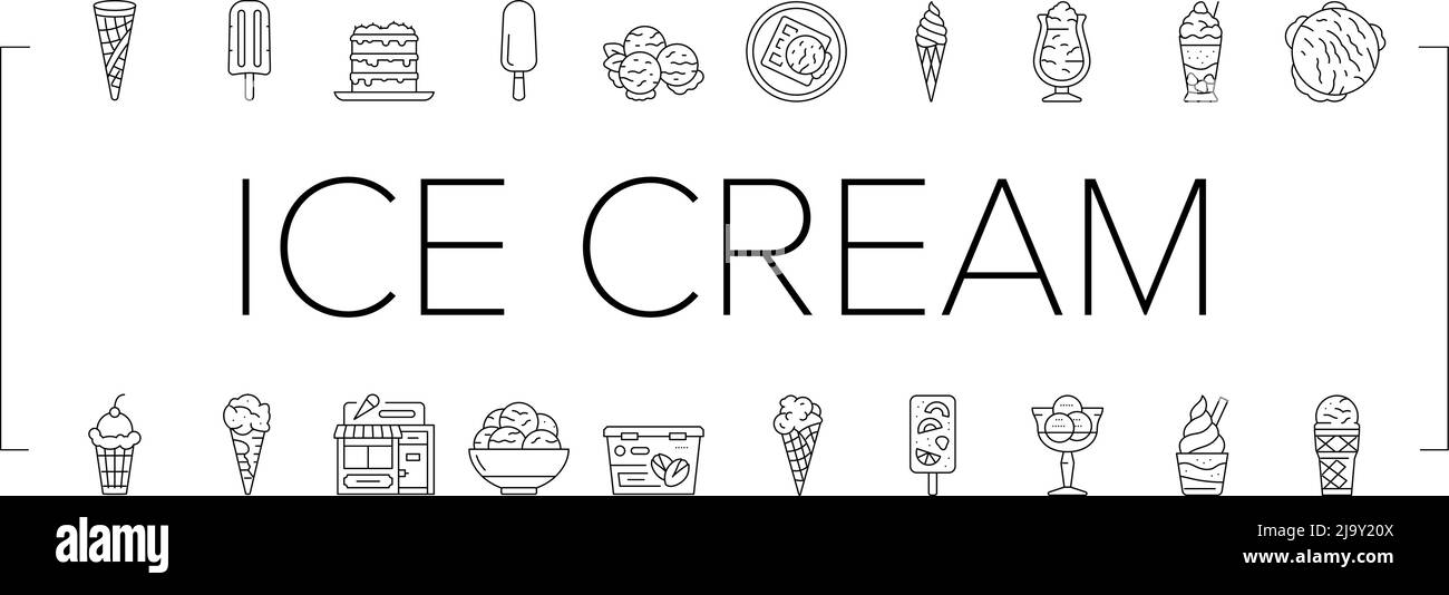 Ice Cream Delicious Dessert Food Icons Set Vektor Stock Vektor