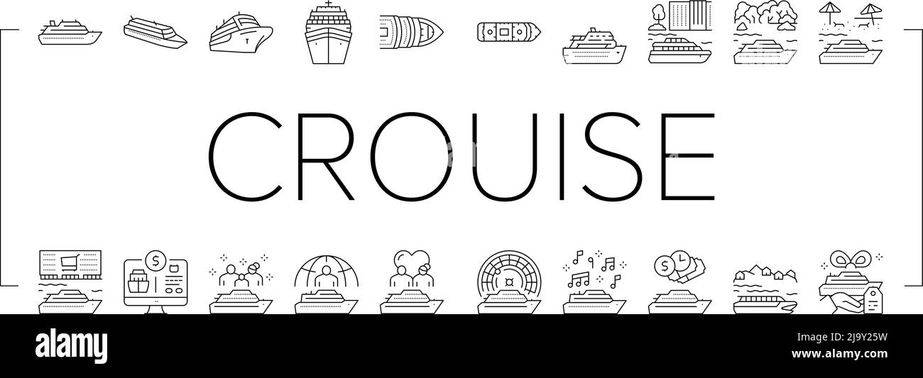 Kreuzfahrt Schiff Urlaub Genuss Icons Set Vektor Stock Vektor