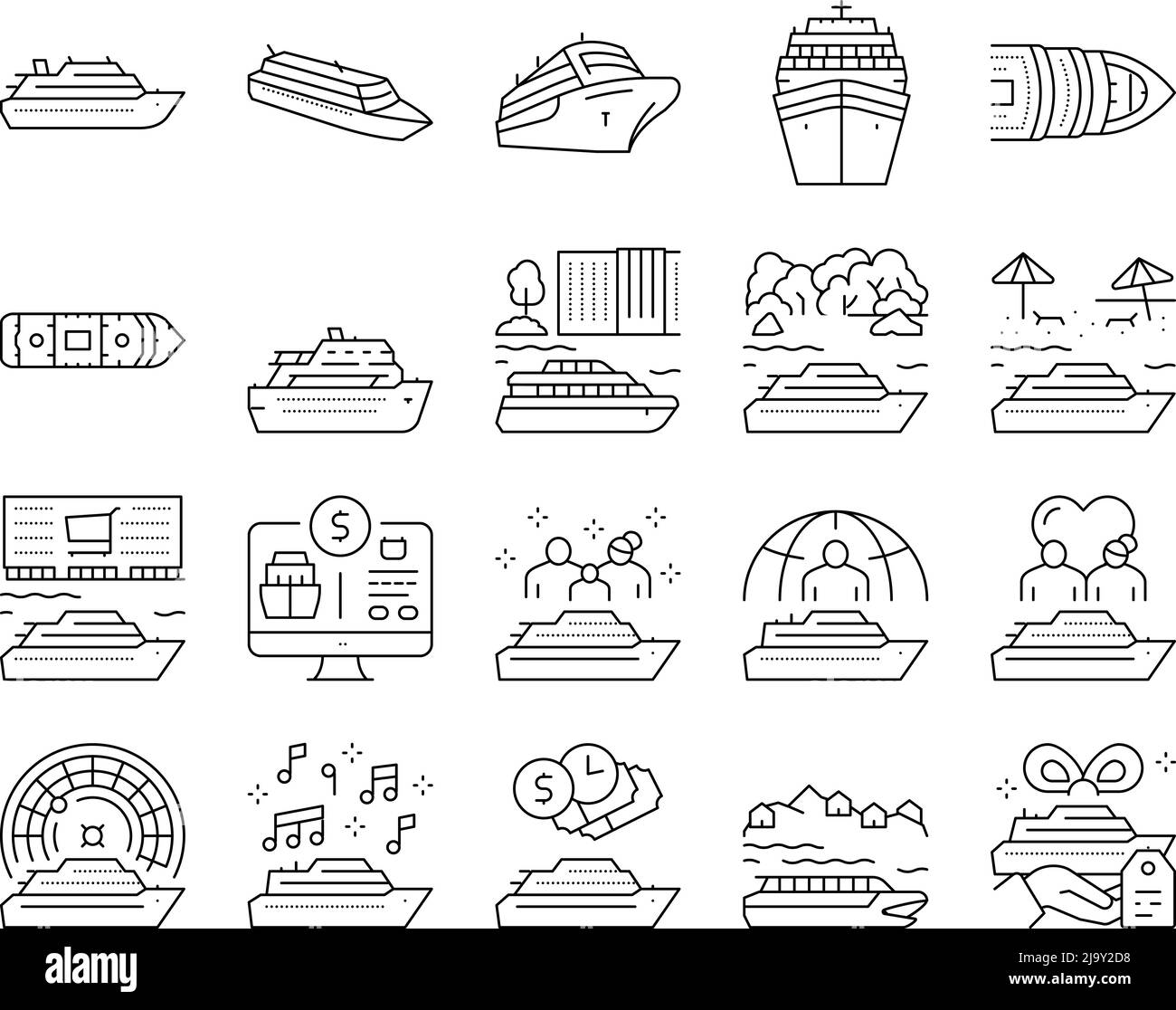 Kreuzfahrt Schiff Urlaub Genuss Icons Set Vektor Stock Vektor