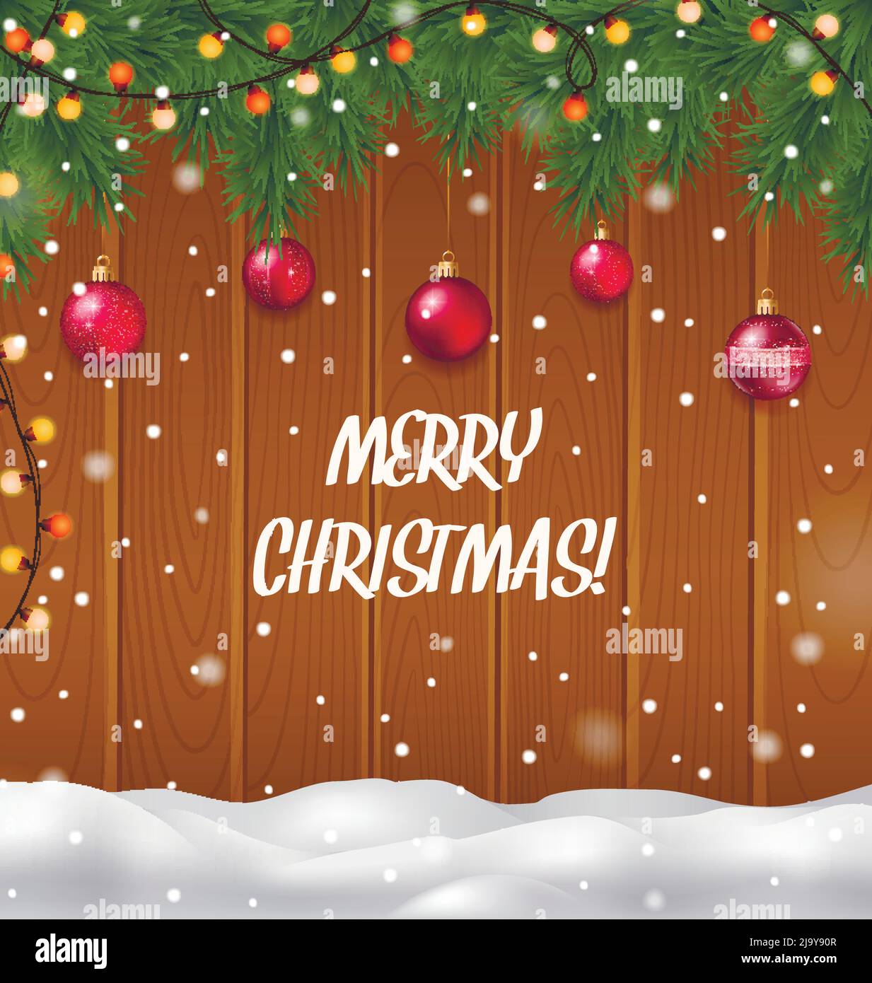 Frohe Weihnachten realistische Hintergrund mit Weihnachtsbaum und Schneefall Vektor-Illustration Stock Vektor