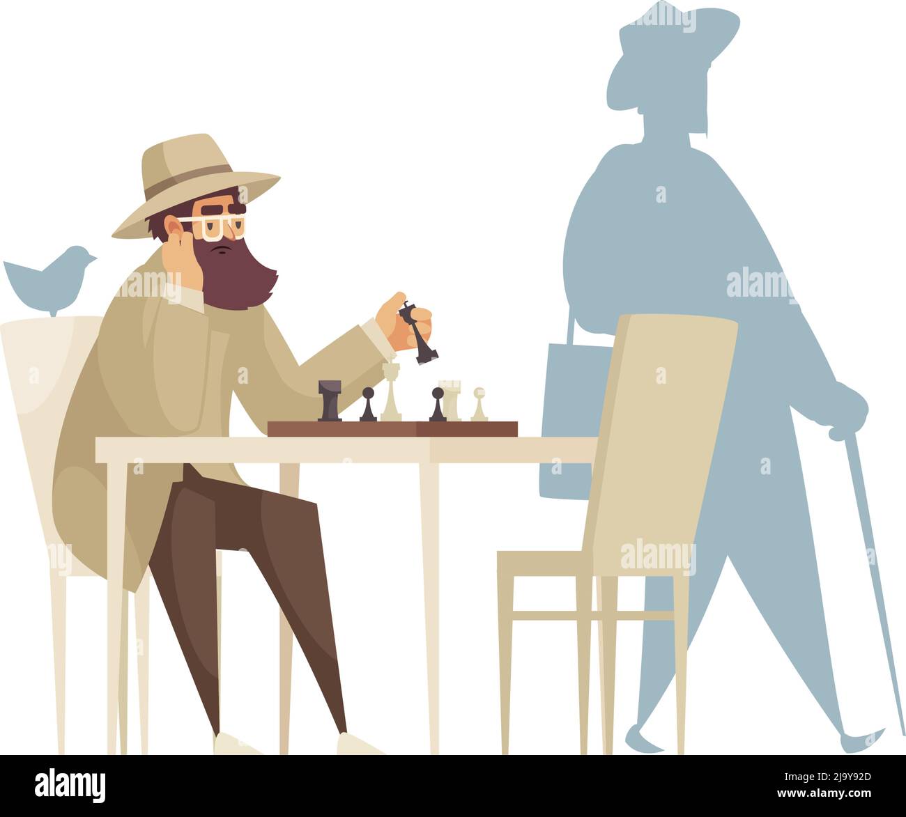 Cartoon-Komposition mit einsamen Mann spielen Schach allein Vektor-Illustration Stock Vektor