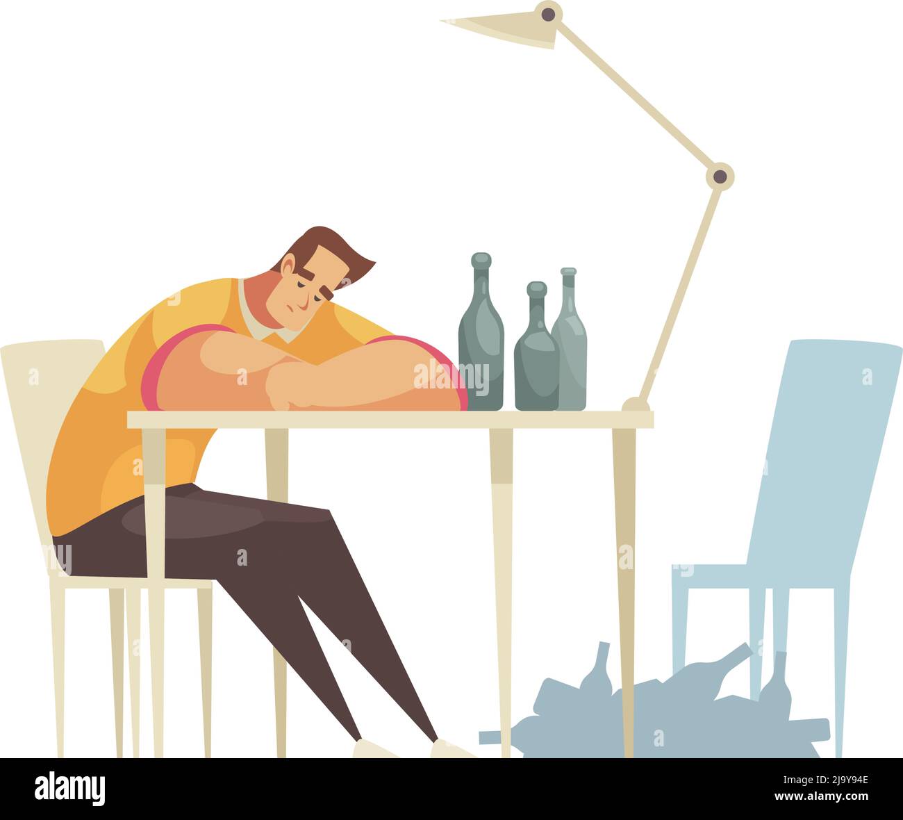 Einsam traurig Mann Alkohol trinken Cartoon Komposition Vektor Illustration Stock Vektor