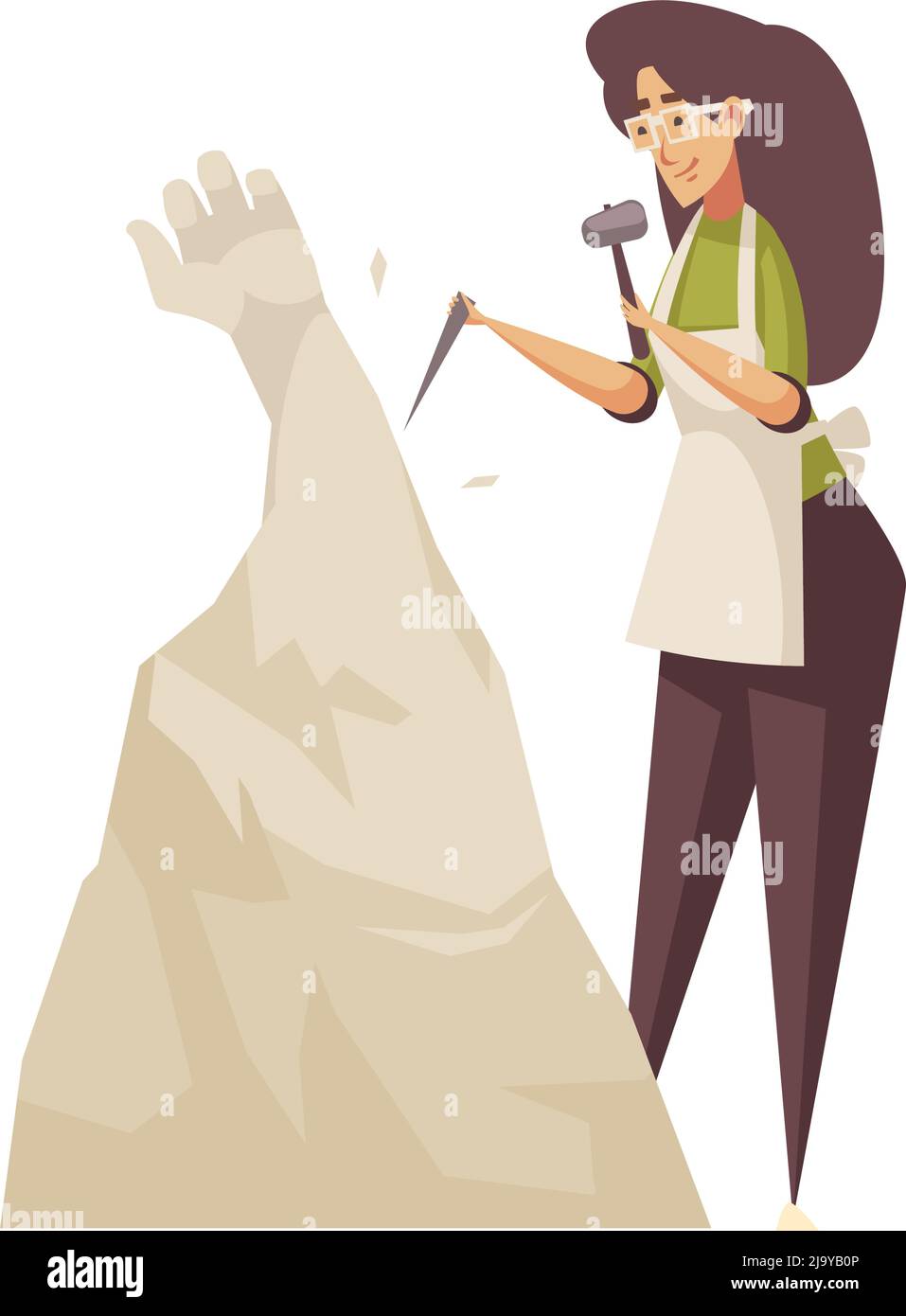 Handwerker Komposition mit isolierten weiblichen Charakter der Bildhauerei Skulptur mit Hammer und Meißel Vektor-Illustration Stock Vektor