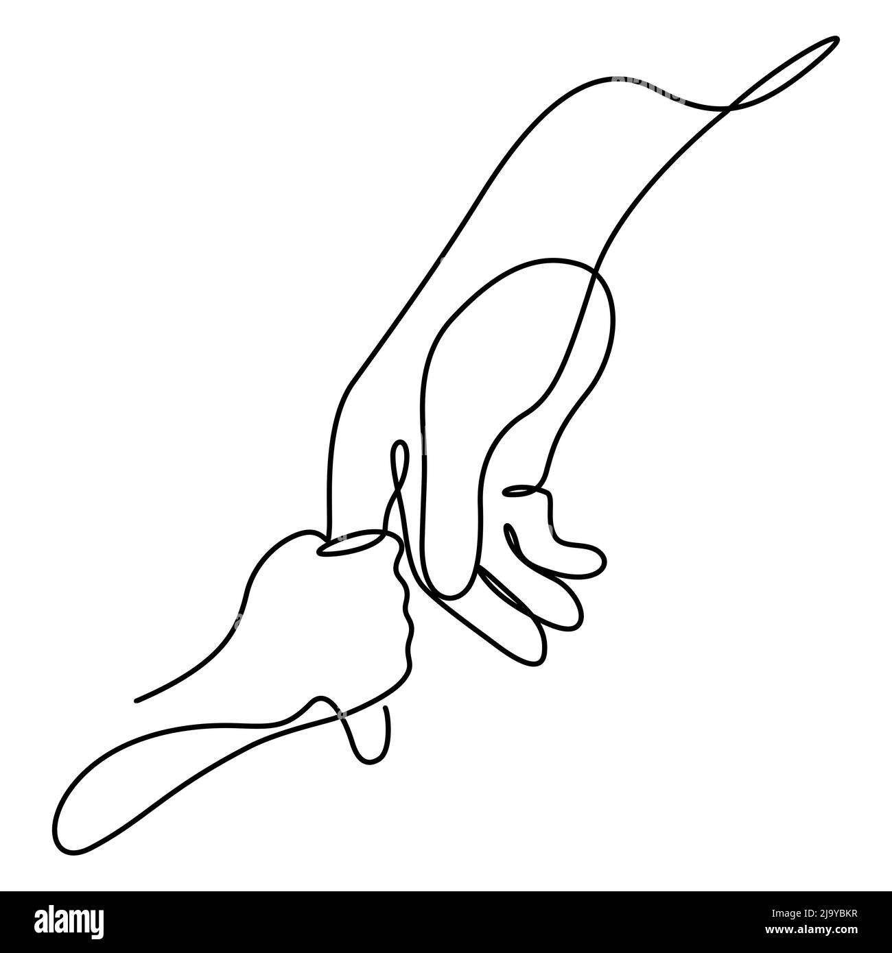 Vater und Kind Hände kontinuierliche Linie Illustration. Eine Linie Zeichnung von Erwachsenen und jungen Handhand mit Liebe Vektor halten. Stock Vektor