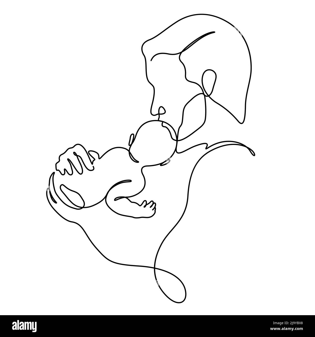 Vater und Baby in einer warmen Umarmung Linie Kunst Vektor Illustration. Eine Linie zeichnen und kontinuierlichen Stil Stock Vektor
