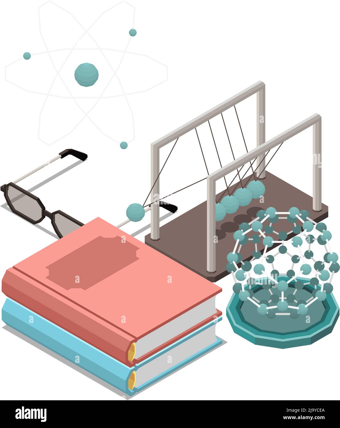 STEM Bildung isometrische Konzept Symbole Komposition mit Bildern von physikalischen Modellen und Stapel von Büchern Vektor-Illustration Stock Vektor