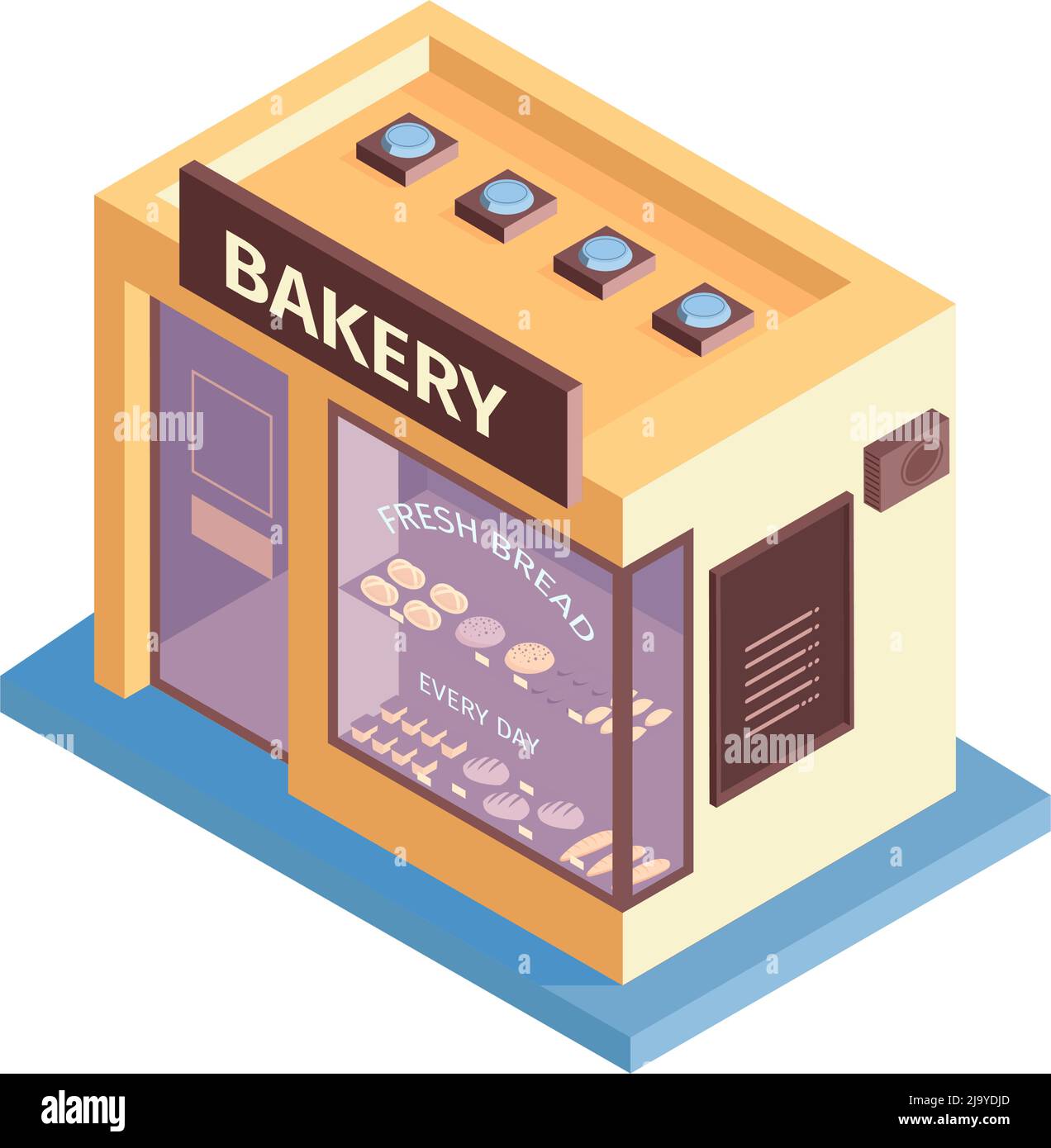 Isometrische Geschäfte Komposition mit isolierten Bild von Bäckerei Gebäude auf leeren Hintergrund Vektor-Illustration Stock Vektor