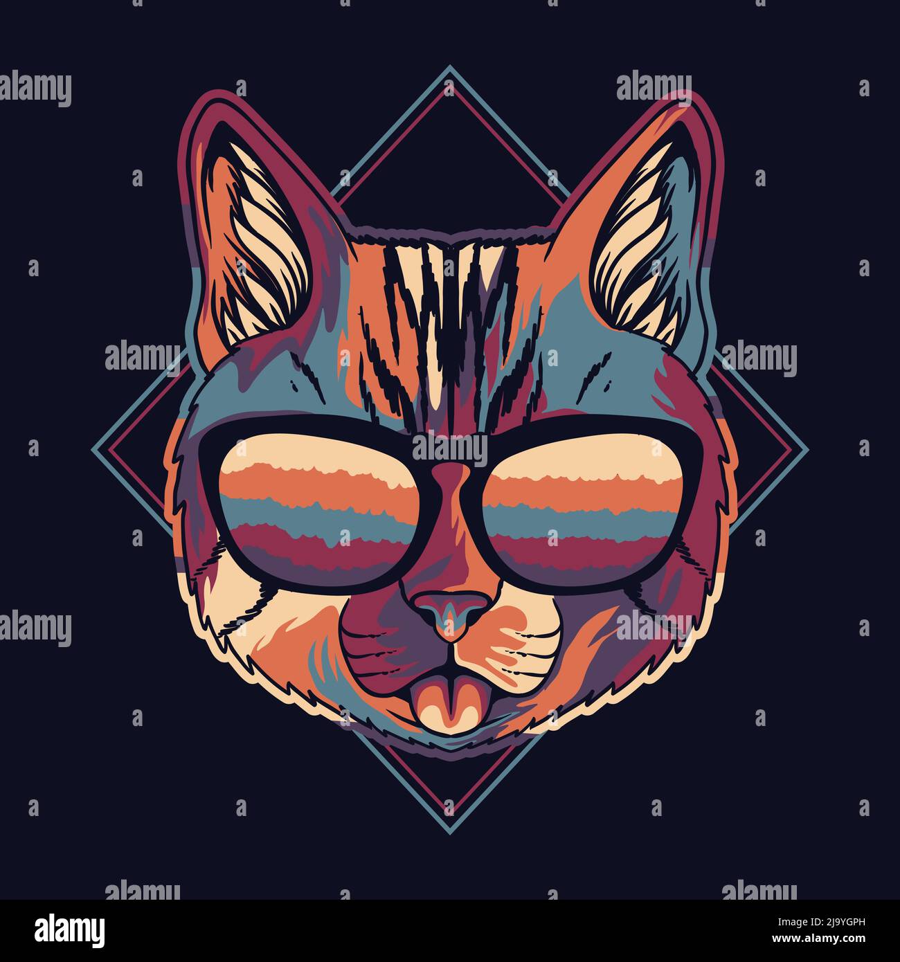 Katze bunt trägt eine Brillen Vektor-Illustration Stock Vektor