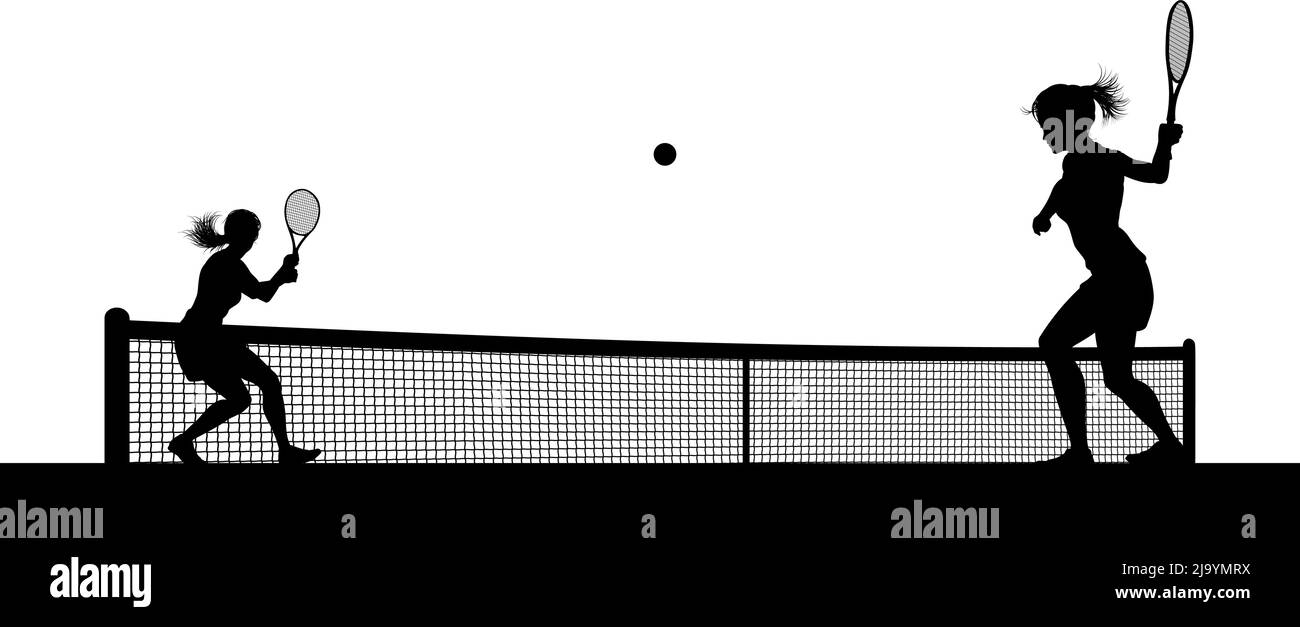 Tennis Frauen Spielen Match Silhouette Spieler Stock Vektor