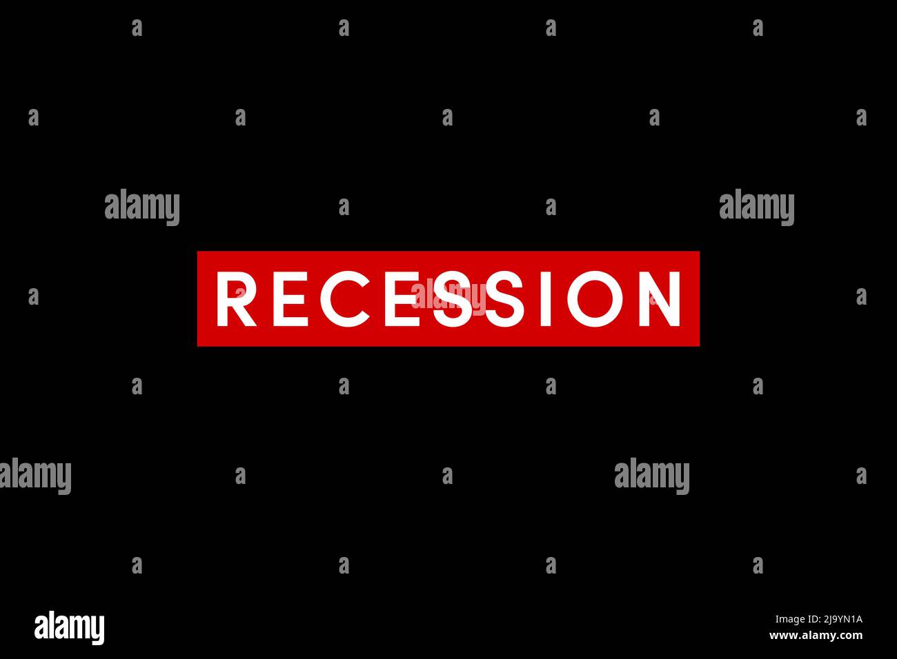 Die Rezession ist ein Rückgang des Konjunkturzyklus, wenn die Konjunktur allgemein nachlässt. Wortrezession auf schwarzem Hintergrund Stockfoto