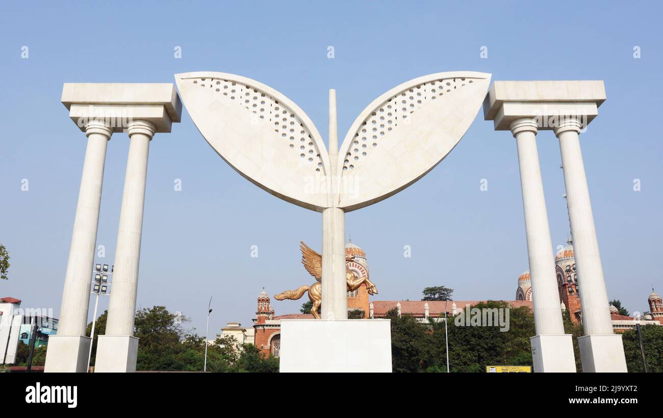 Anna Memorial Arch, Eintritt zum Dr. MGR Museum, Marina Beach, Chennai, Tamilnadu, Indien Stockfoto