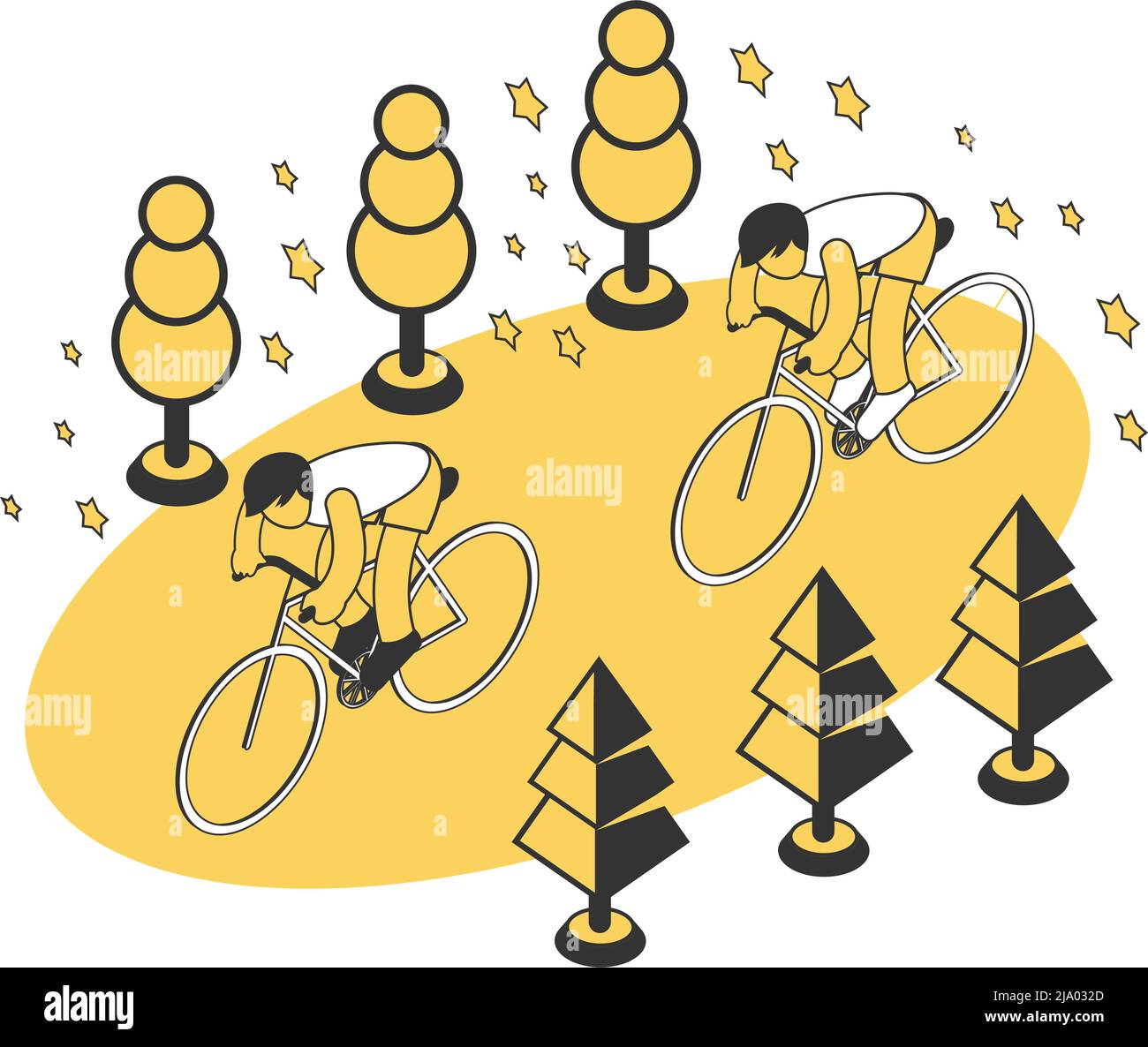 Sommer Sport Komposition mit zwei Zeichen Reiten Fahrräder isometrische Vektor Illustration Stock Vektor