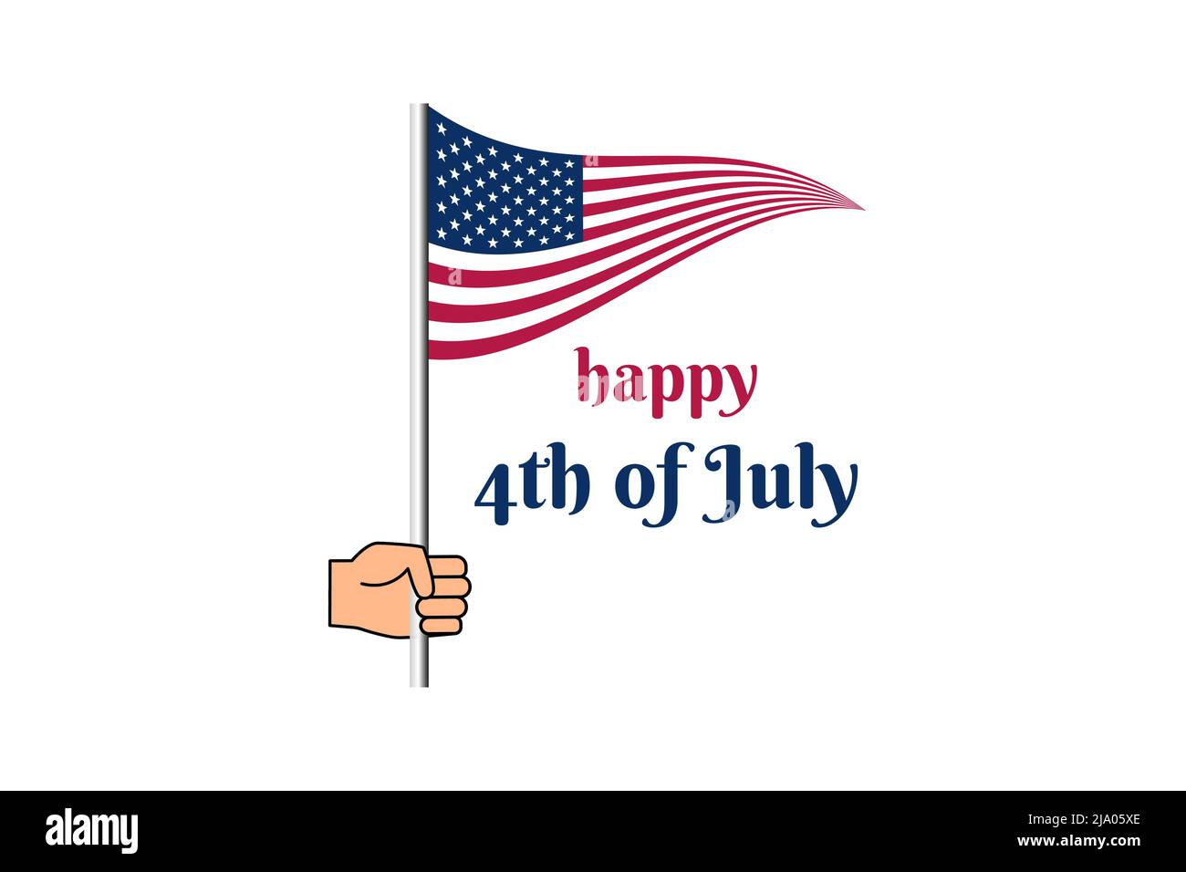 Alles gute zum 4.. Juli Unabhängigkeitstag. Handwinkende amerikanische Flagge. Flache Vektorgrafik Stock Vektor