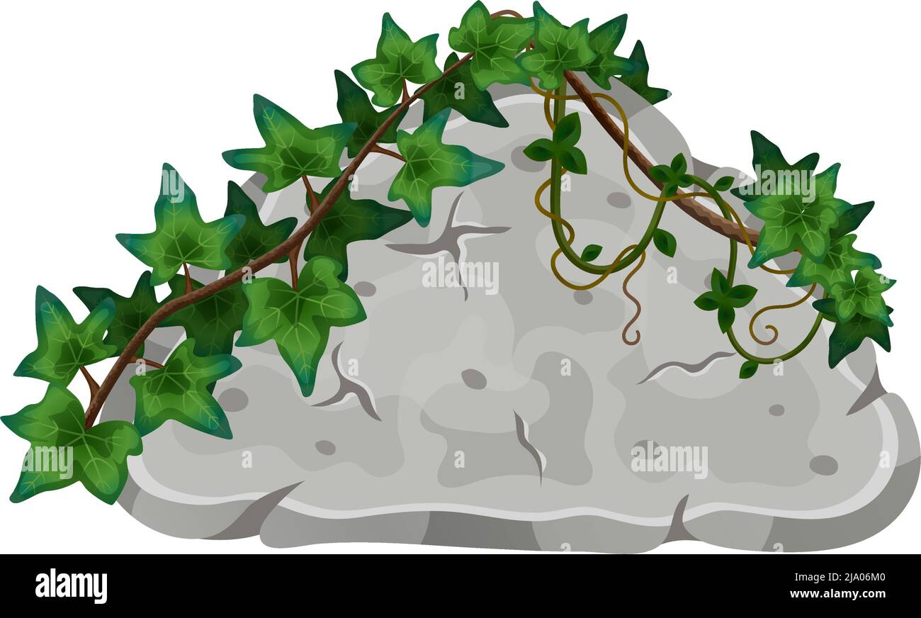Tropische Dschungel Lianen Komposition mit Bild von Stein mit wilden Lianen Vektor-Illustration bedeckt Stock Vektor