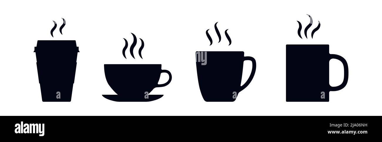 Kaffee oder Becher heiße Getränke Vektor Illustration Icon Kollektion Stock Vektor
