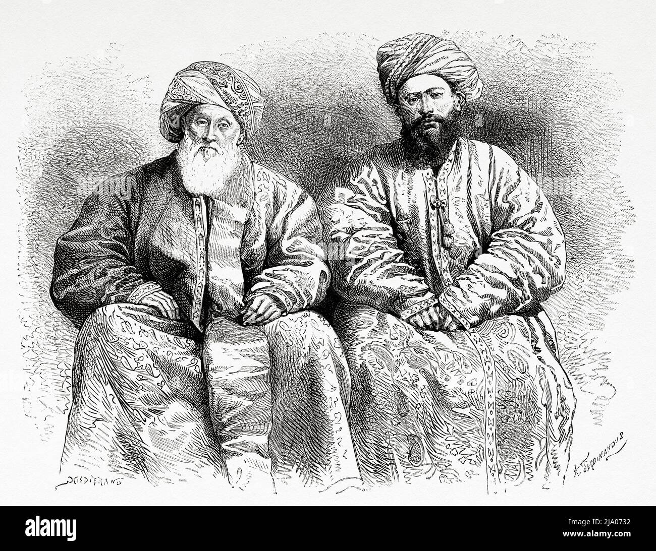 Usbekischer und tadschikischer Mann aus Samarkand, Usbekistan, Zentralasien. Von Orenburg nach Samarkand 1876-1878 von Madame Marie Ujfalvy-Bourdon, Le Tour du Monde 1879 Stockfoto