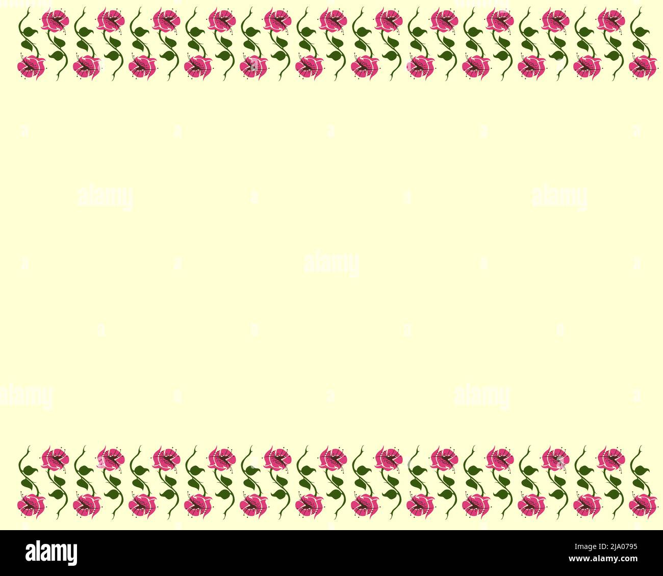 Floral Rechteck Bordüre Design mit Blütenblättern und Blätter isoliert auf hellgelben Hintergrund - Vektor-Illustration Stock Vektor