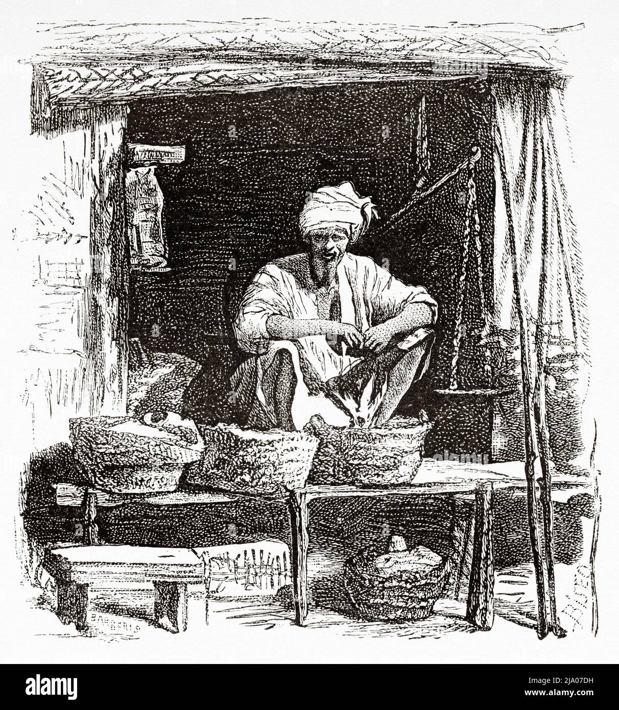 Maurisches Geschäft im Tanger-Souk, Marokko. Nordafrika. Marokko von Edmondo de Amicis 1875. Le Tour du Monde 1879 Stockfoto