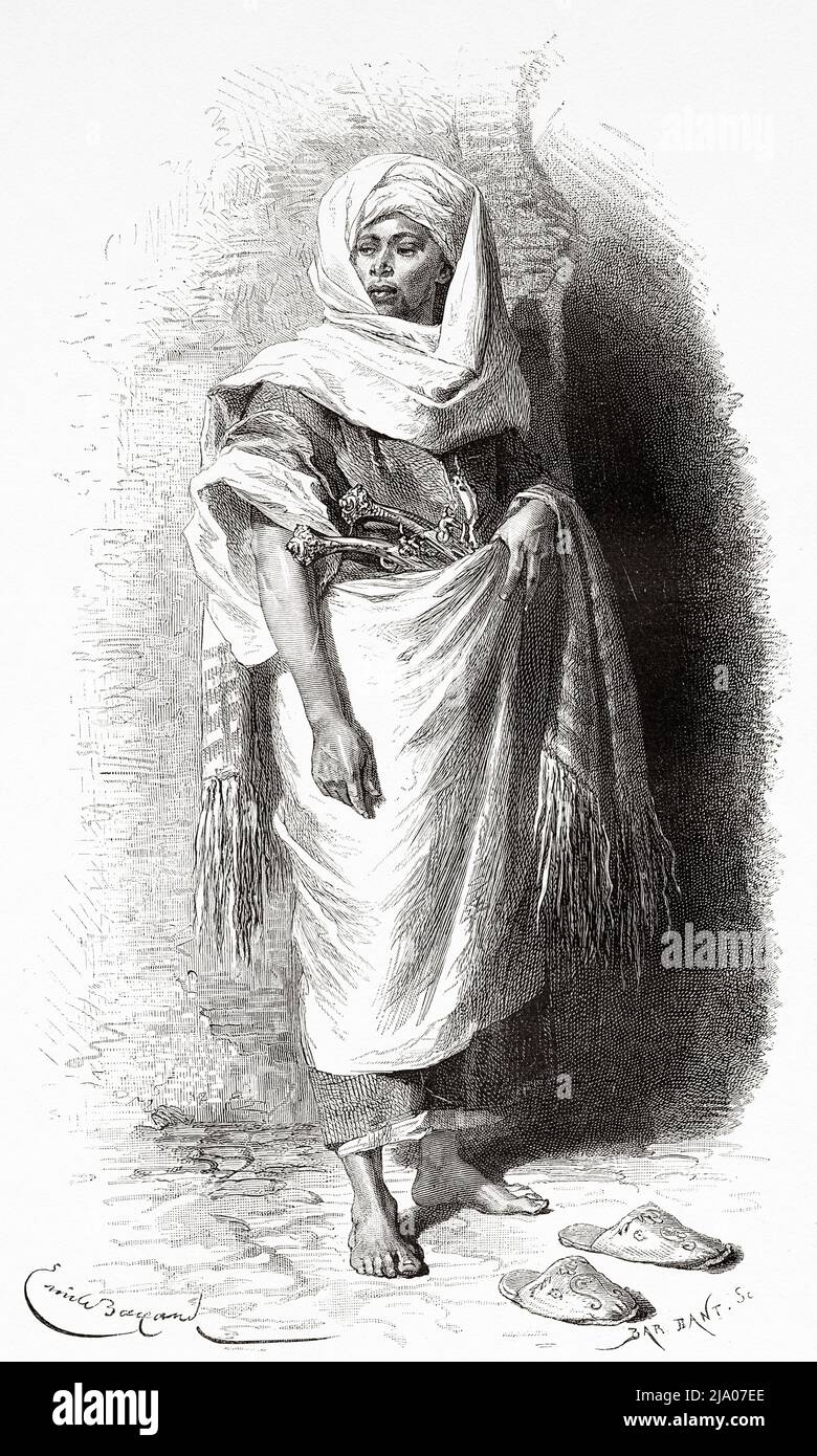 Ein junger maurischer Mann in traditioneller marokkanischer Kleidung, Tanger, Marokko. Nordafrika. Marokko von Edmondo de Amicis 1875. Le Tour du Monde 1879 Stockfoto