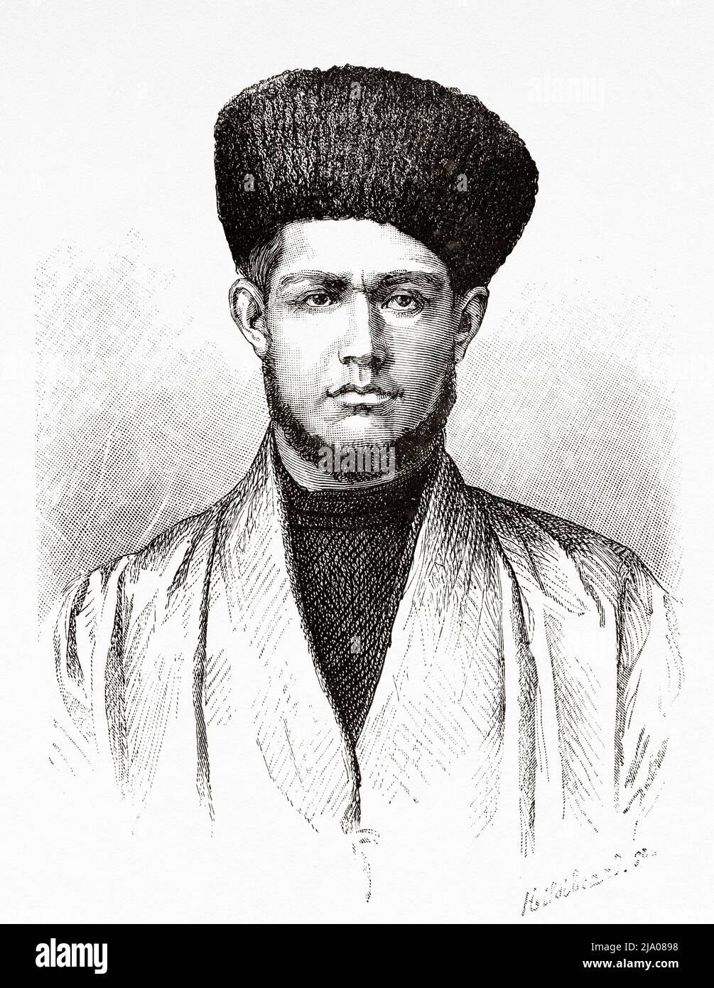 Tartarer Mann aus Yining, nordwestlicher Teil von Xinjiang in der Volksrepublik China, Zentralasien. Von Orenburg nach Samarkand 1876-1878 von Madame Marie Ujfalvy-Bourdon, Le Tour du Monde 1879 Stockfoto