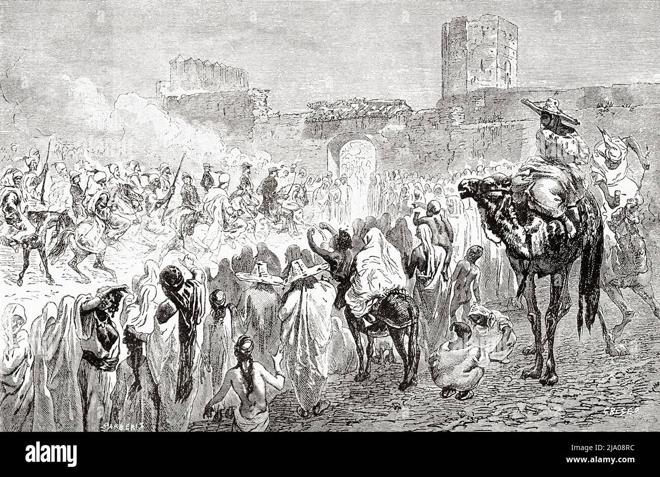 Eintrag des italienischen Botschafters in die marokkanische Stadt Fez im Jahr 1875, Fes el Bali, Marokko. Nordafrika. Marokko von Edmondo de Amicis 1875. Le Tour du Monde 1879 Stockfoto