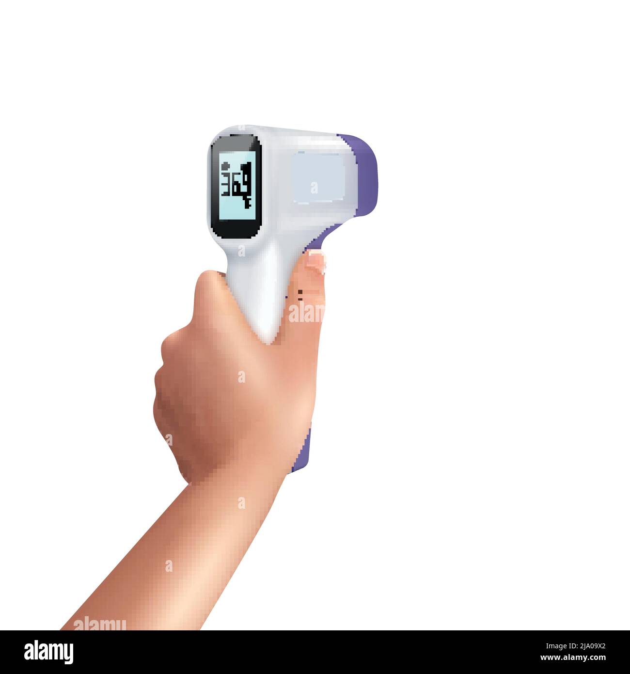 Infrarot-Thermometer in der Hand realistische Zusammensetzung mit isoliertem Bild von menschlicher Hand halten berührungslose Thermometer Vektor-Illustration Stock Vektor