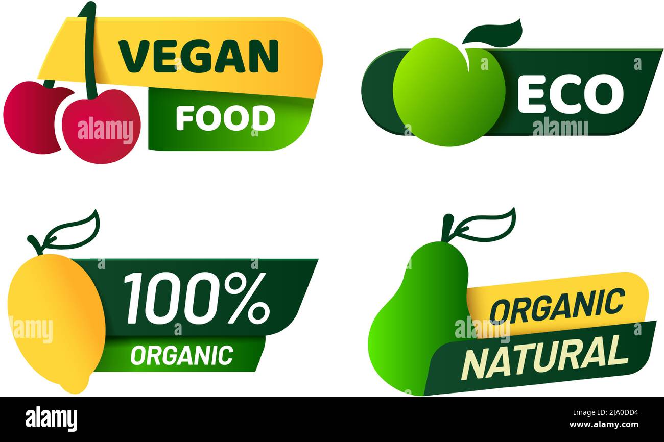 Vegane Labels Kollektion, Bio- und Naturprodukte Stock Vektor