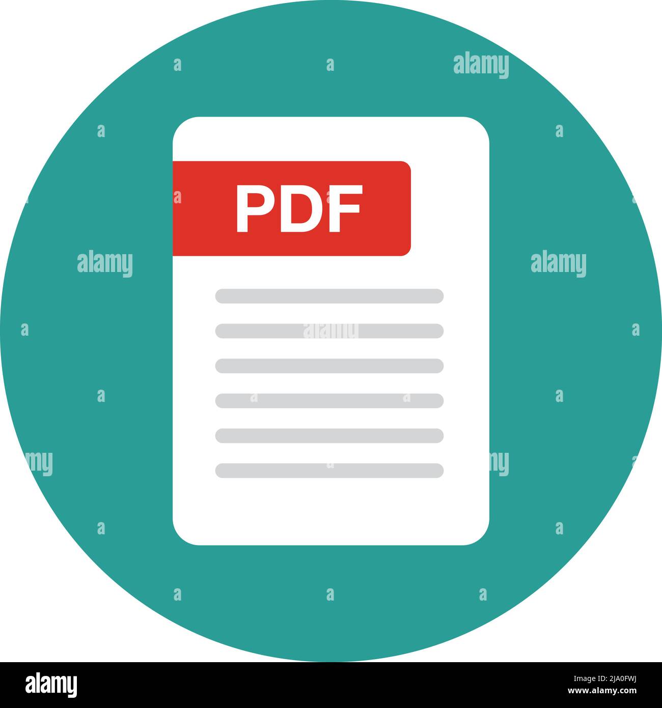 Flaches Symbol der PDF-Datei im runden Hintergrund. Bearbeitbarer Vektor. Stock Vektor
