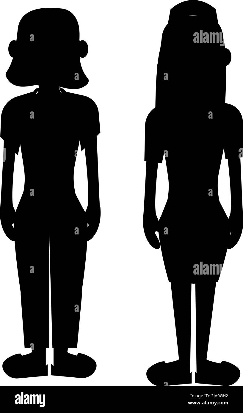 Schwarze Silhouette von zwei Frauen, Geschäftsfrauen, Gruppe von zwei Damen oder Mädchen, Menschen Stock Vektor