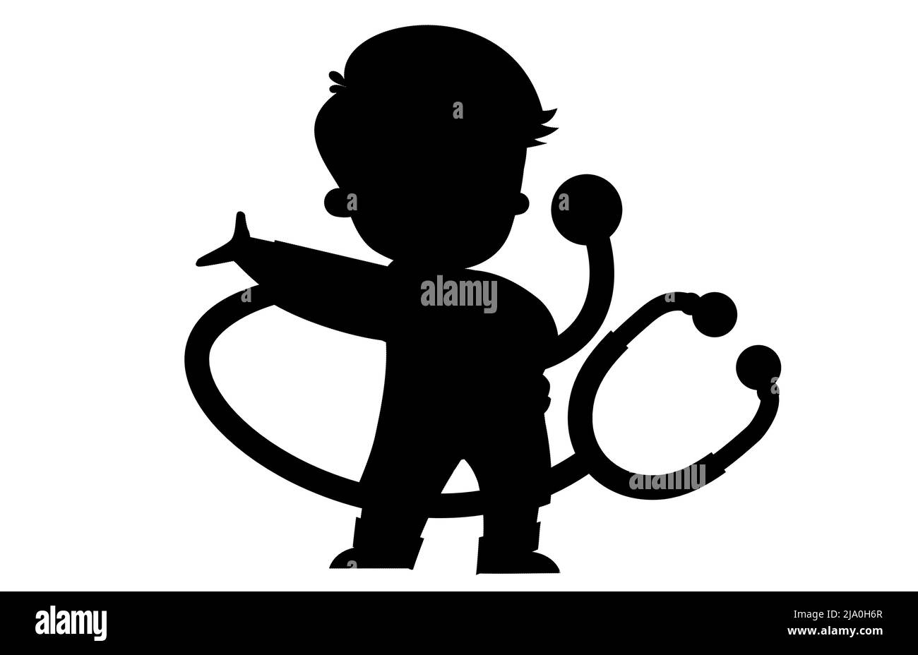 Doktor mit Stethoskop Charakter Vektor Illustration Design, Cartoon Stil Ikone, schwarze Silhouette Stock Vektor