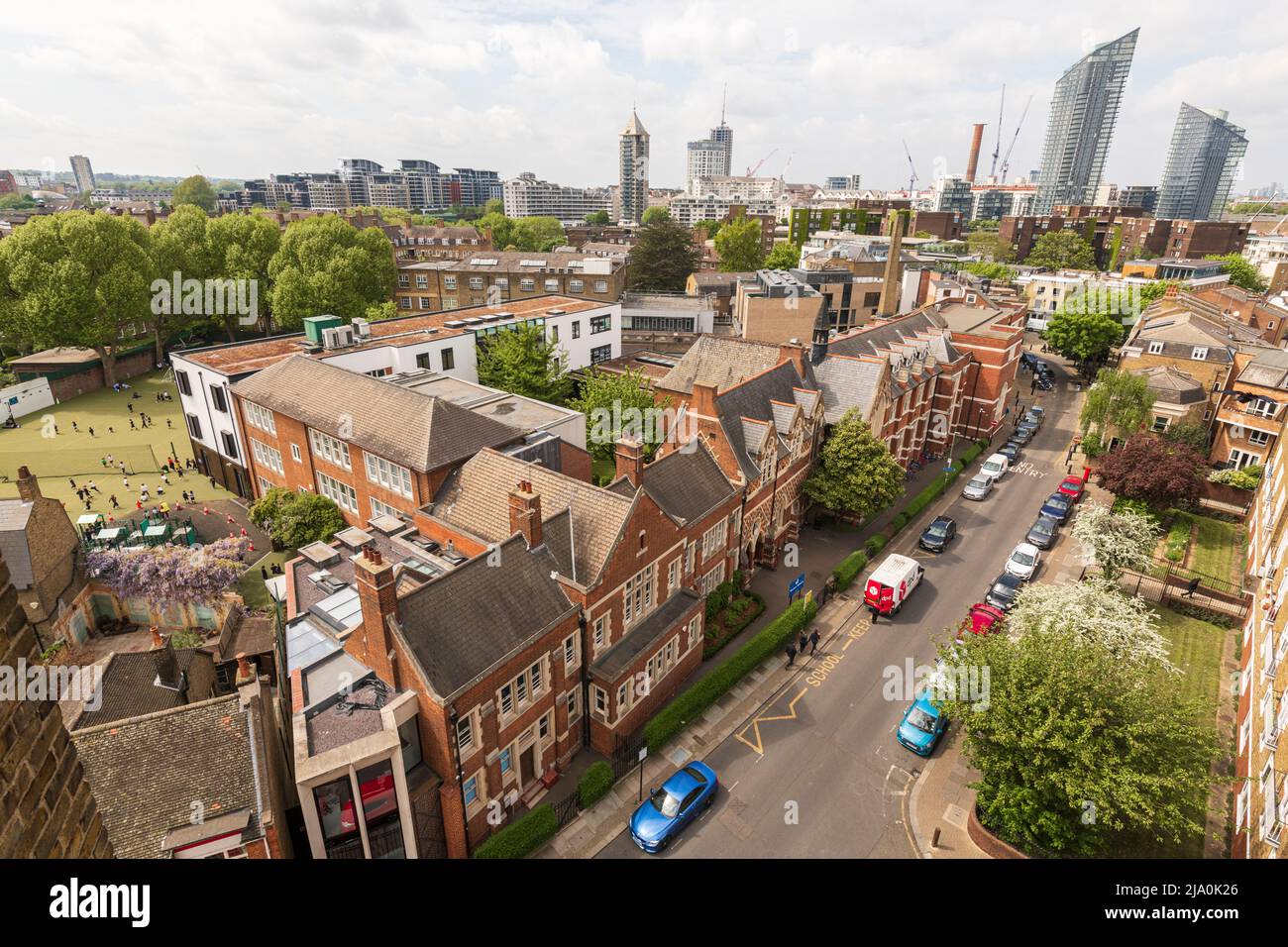 Luftaufnahme von Thomas's School Battersea London. Stockfoto