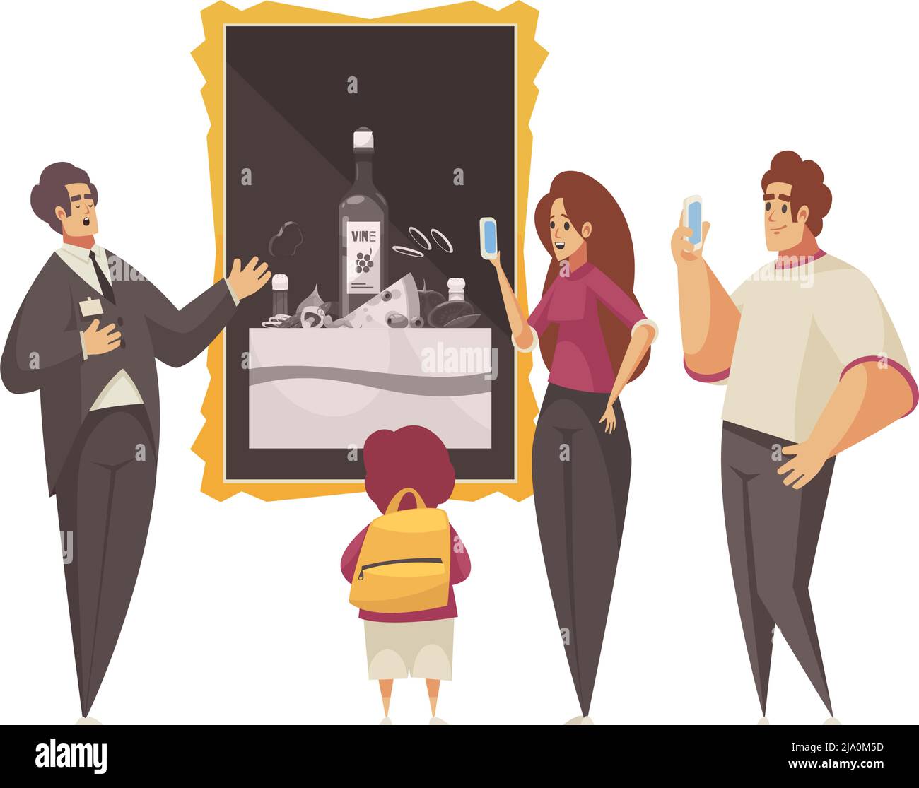 Guide Exkursion Komposition mit Gruppe von Besuchern mit Bild im Rahmen und Führer in Smart Suit Vektor-Illustration Stock Vektor