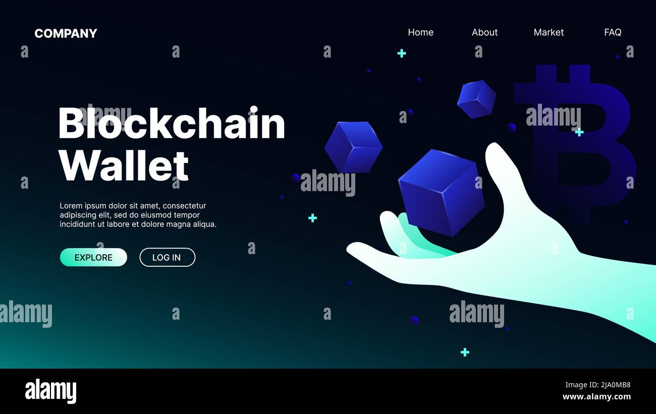 Blockchain Wallet. Isometrische Landing Page. Vektorgrafik Stock Vektor