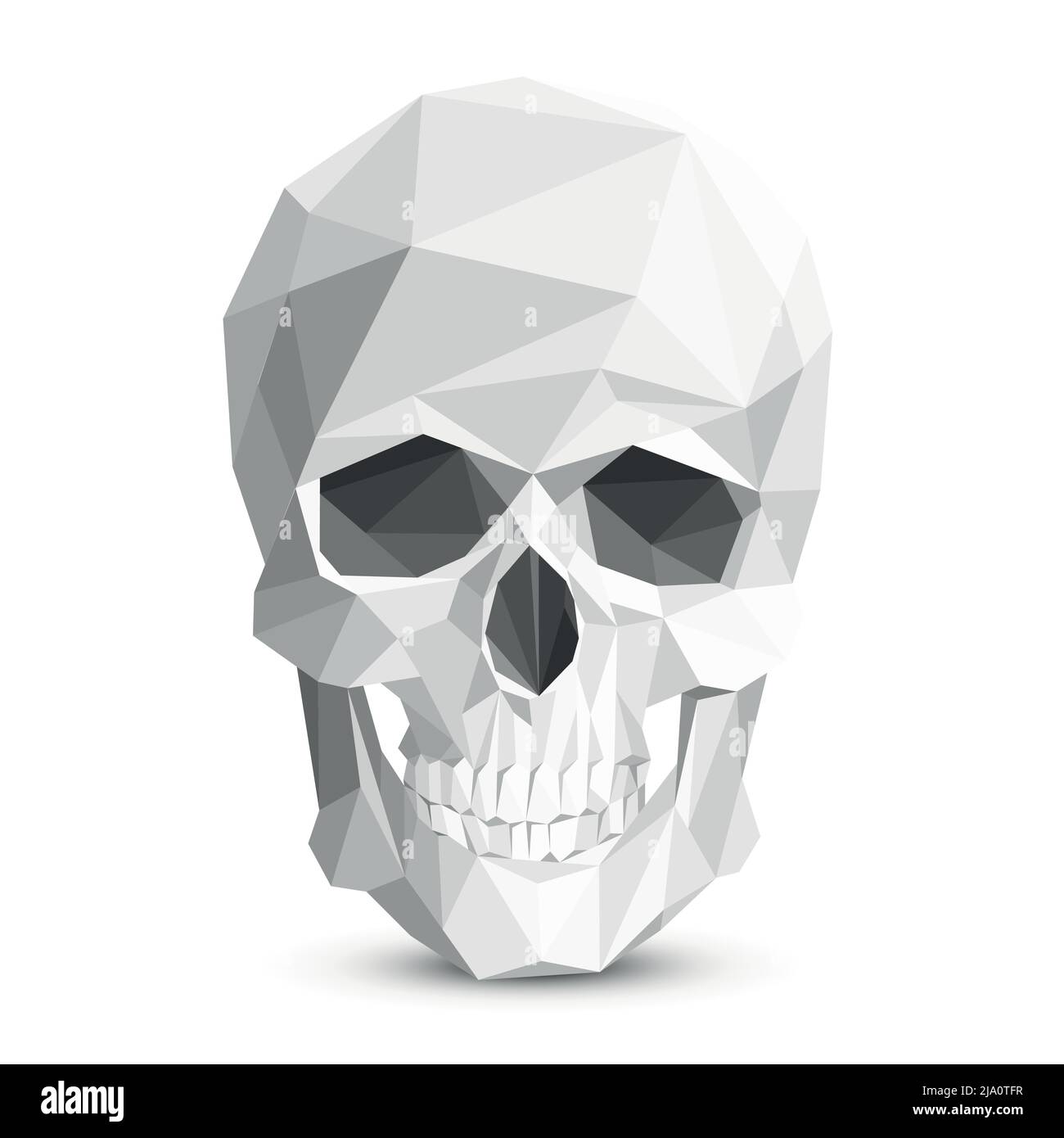 Farbenfroher geometrischer Totenkopf mit niedrigem Poly-Muster. Vektor dreieckiger Schädel. Abbildung: Schädel des menschlichen Kopfes, Skelett-Polygon-Schädel, Augenhöhle und Zahnschädel Stock Vektor
