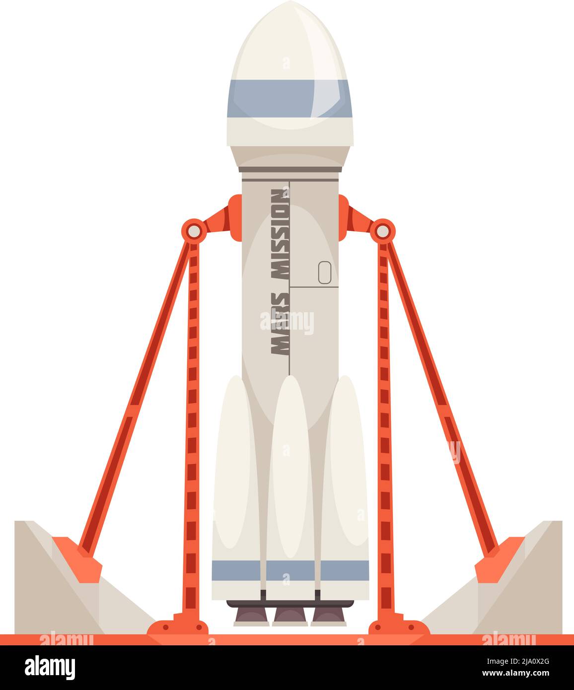 Mars Kolonisation Komposition mit Bild der Rakete auf Pad bereit für Start Vektor Illustration Stock Vektor