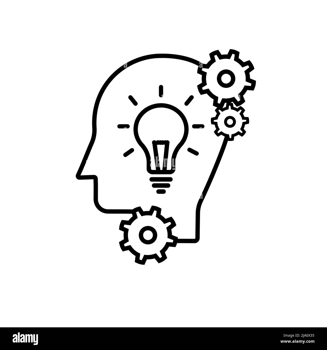 Vektorset für Ideensymbole. Kopf mit Lampe Illustration Zeichen Sammlung. Erfindung Symbol. Lösung Logo. Innovation Mark. Stock Vektor