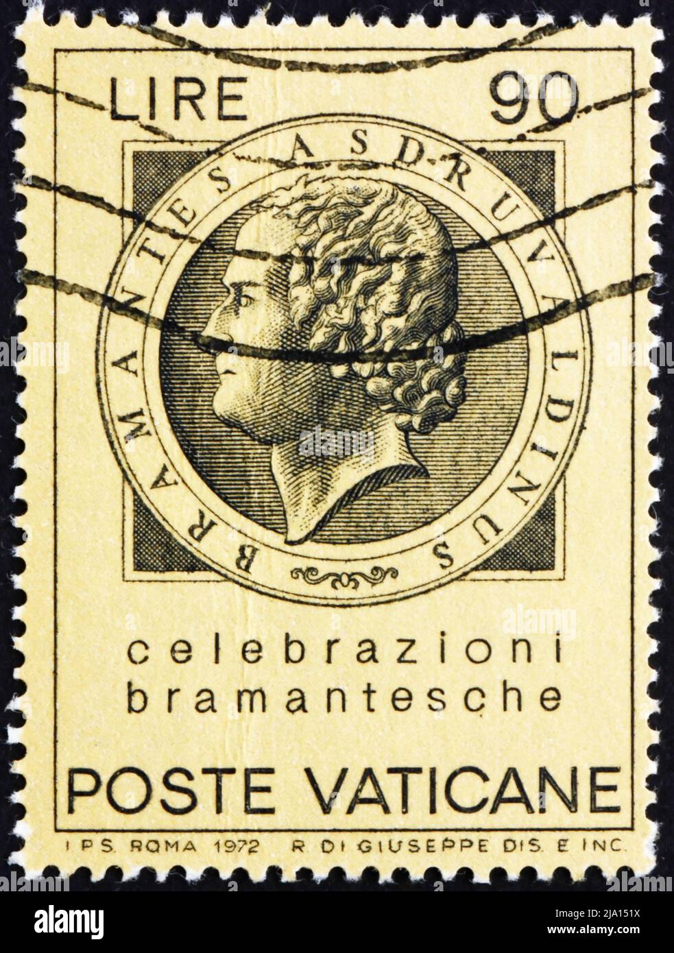 VATIKAN - UM 1972: Eine im Vatikan gedruckte Briefmarke zeigt Bramante, Donato d’Agnolo, Architekt, um 1972 Stockfoto