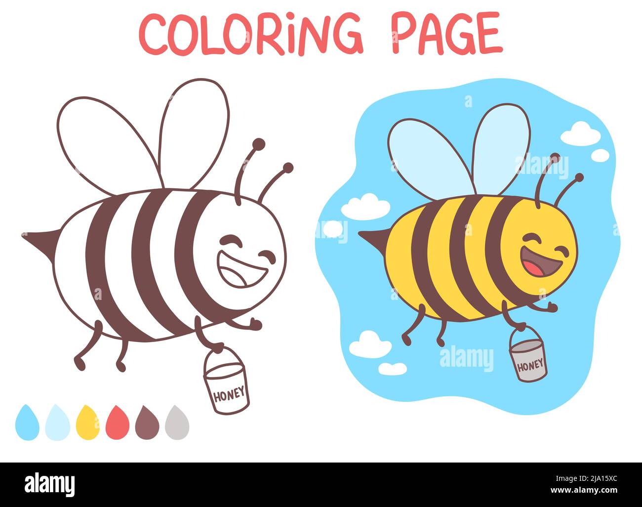 Biene Malseite niedlich Doodle Vektor Illustration Stock Vektor