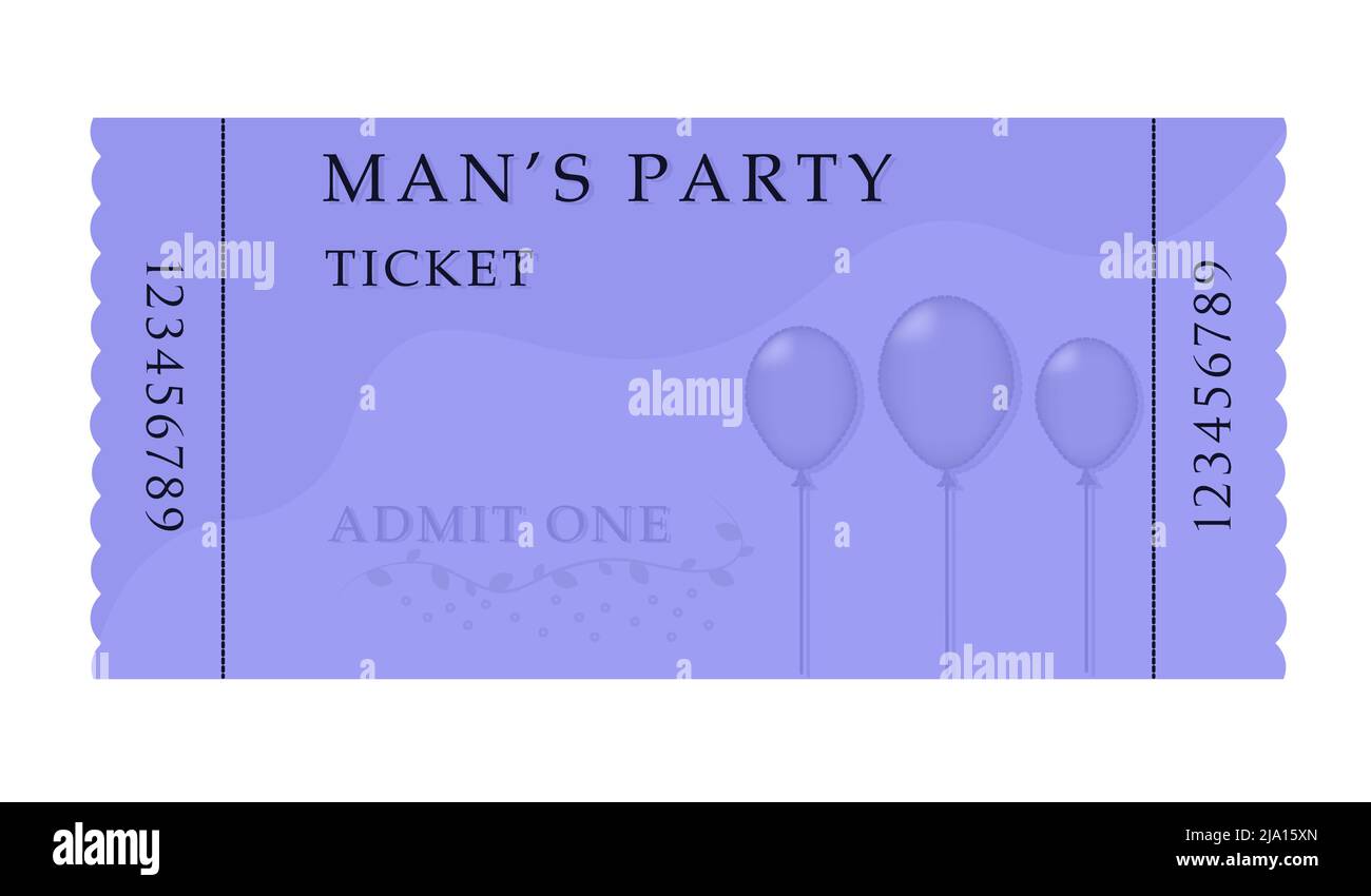 Vorlage eines Mannsparty-Tickets, Illustration in Blautönen Stock Vektor