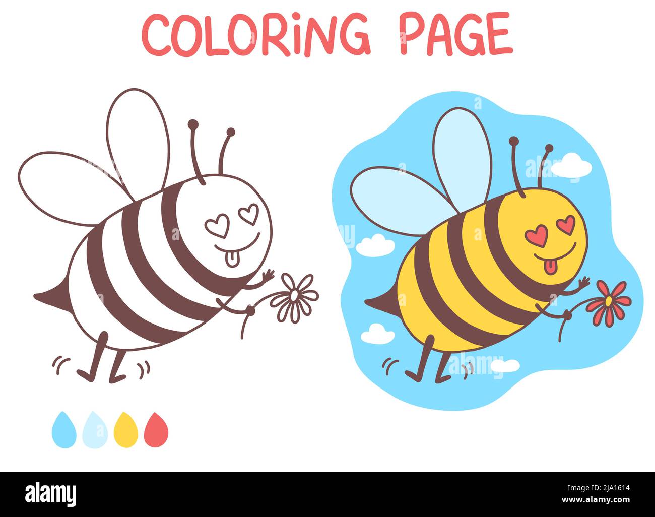 Biene Malseite niedlich Doodle Vektor Illustration Stock Vektor