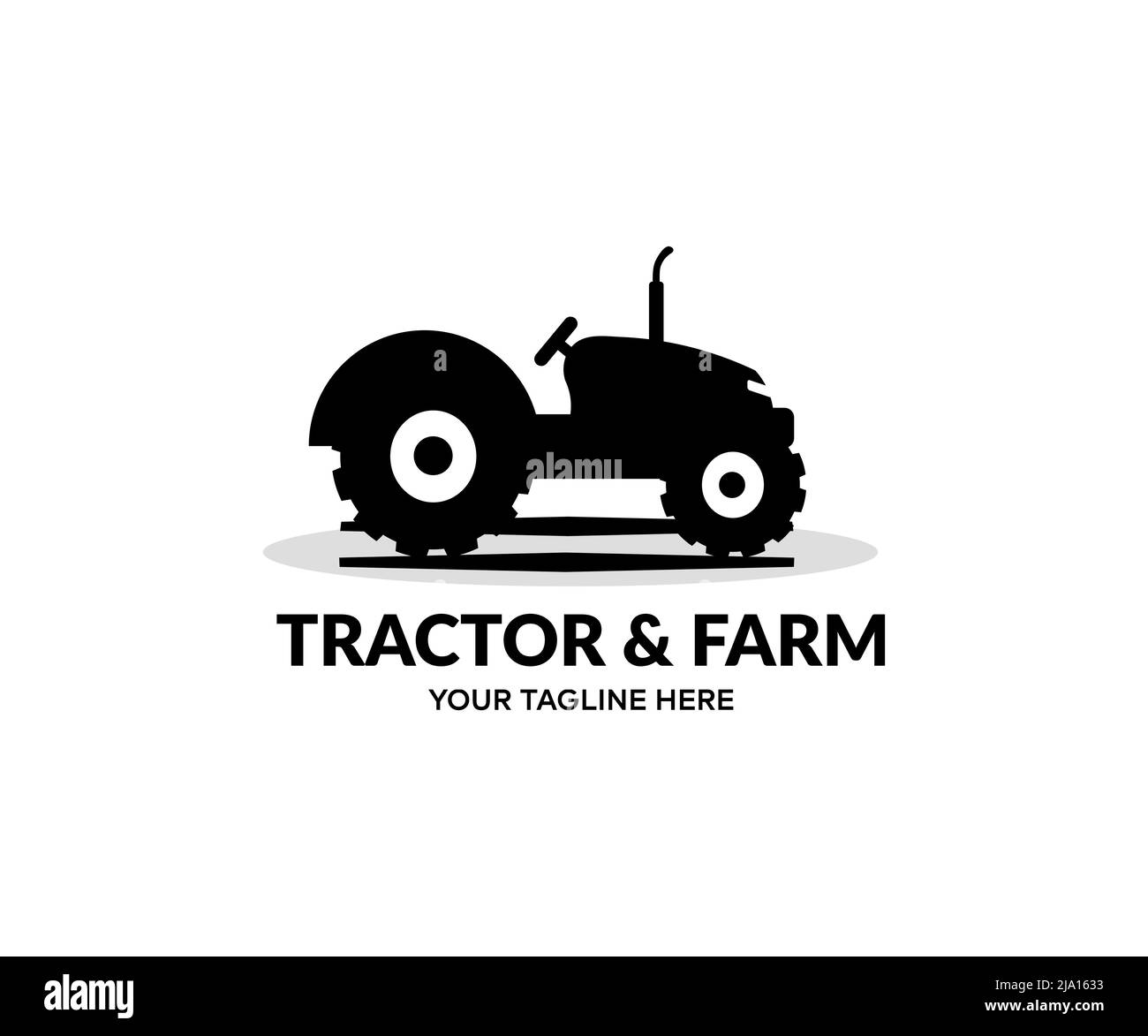 Landwirtschaftlicher Traktor arbeitet im Feld Logo-Design. Ein Traktor, der in einem Feld in den Stoppeln pflügt, ein Vektor-Design für die Landwirtschaft. Stock Vektor