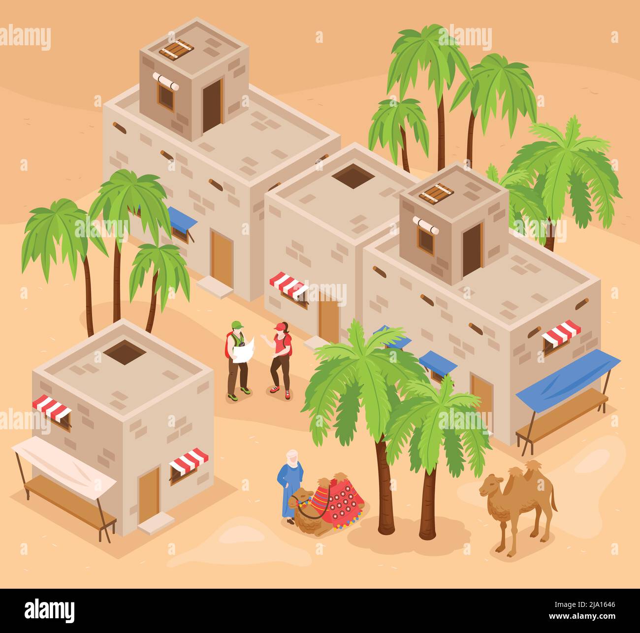 Moderne ägypten touristischen Attraktionen isometrische Hintergrund Zusammensetzung mit Besuchern erkunden Kings Valley und Kamelritt Vektor-Illustration Stock Vektor