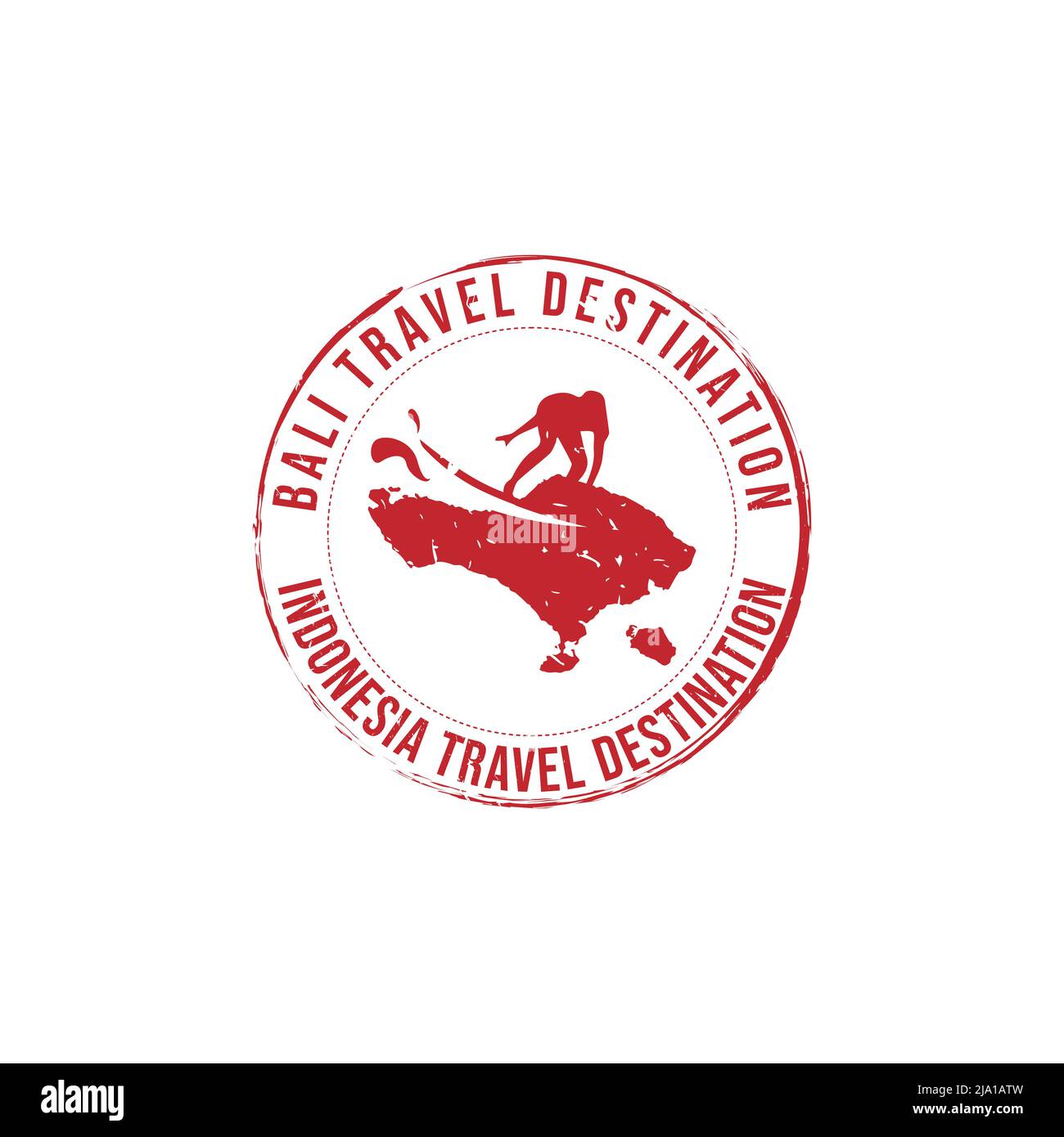 Bali-Logo. Reisestempel mit dem Namen und der Karte der Insel, Vektorgrafik. Kann als Insignien, Logos, Etiketten, Aufkleber oder Abzeichen verwendet werden. Stock Vektor