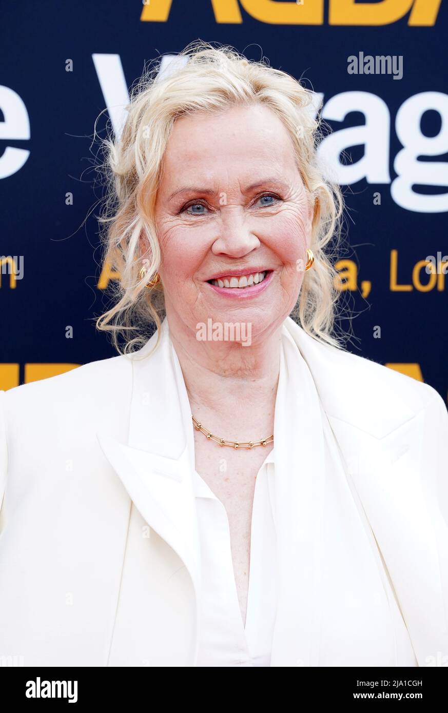 Agnetha Faltskog bei der Vorstellung des digitalen Konzerts von Abba Voyage in der ABBA Arena, im Queen Elizabeth Olympic Park, Ost-London. Bilddatum: Donnerstag, 26. Mai 2022. Stockfoto