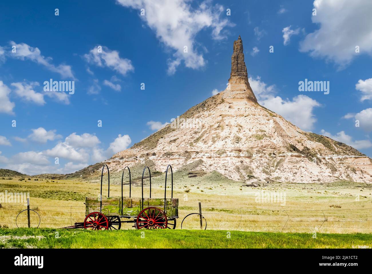 Die National Historic Site von Chimney Rock war ein Wahrzeichen entlang des Oregon Trails, des California Trails und des Mormon Trails in der Nähe von Bayard, Nebraska, USA Stockfoto