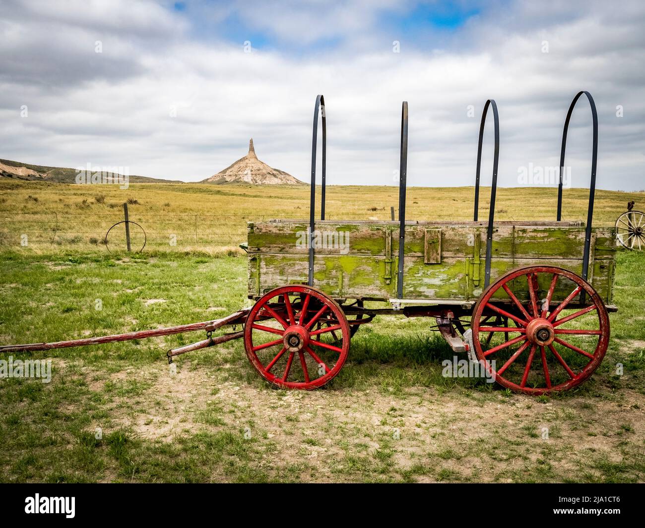 Die National Historic Site von Chimney Rock war ein Wahrzeichen entlang des Oregon Trails, des California Trails und des Mormon Trails in der Nähe von Bayard, Nebraska, USA Stockfoto