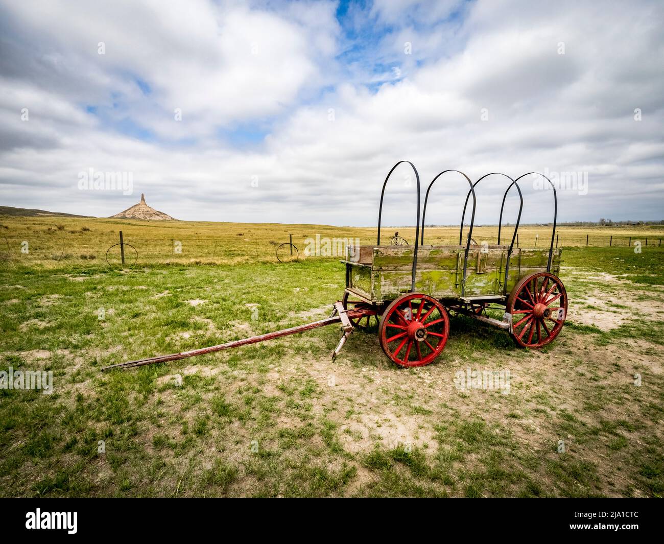 Die National Historic Site von Chimney Rock war ein Wahrzeichen entlang des Oregon Trails, des California Trails und des Mormon Trails in der Nähe von Bayard, Nebraska, USA Stockfoto