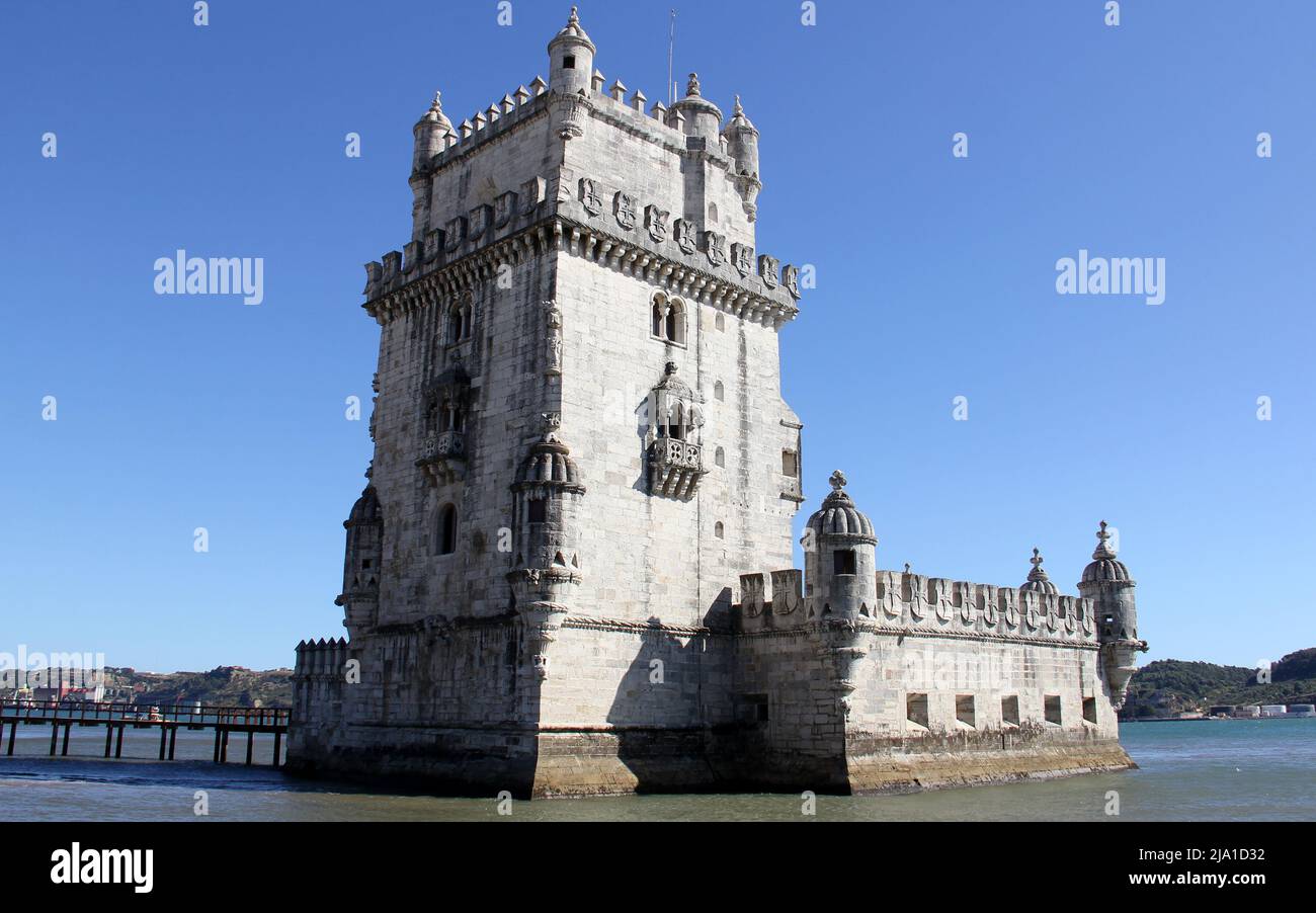 Belem-Turm, eine Festung aus dem 16.. Jahrhundert, die als zeremonielles Tor nach Lissabon, Belem, Lissabon, Portugal diente Stockfoto